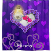 シャワーカーテンパープルハートピンクハート シャワーカーテン (正面)