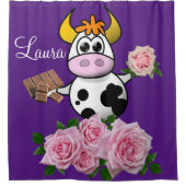 シャワーカーテンパープルピンクのバラ牛チョコレート シャワーカーテン (正面)