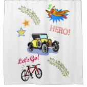 シャワーカーテンヒーロー自転車用飛行機 シャワーカーテン (正面)