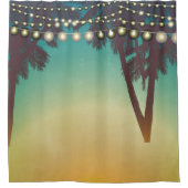 シャワーカーテンビーチサンセットパームツリーストリングライト シャワーカーテン (正面)