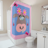シャワーカーテンピンクカウブルーフローラ シャワーカーテン (インサイチュ)