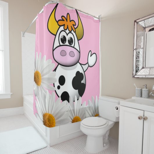 シャワーカーテンピンクカウホワイトデイジー シャワーカーテン (インサイチュ)