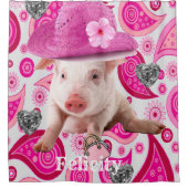 シャワーカーテンピンクピグシルバーハートペイズリー シャワーカーテン (正面)