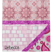 シャワーカーテンピンクブリックパープルグリッター シャワーカーテン (正面)