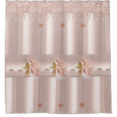 シャワーカーテンピンクローズグリッタードリップ シャワーカーテン (正面)