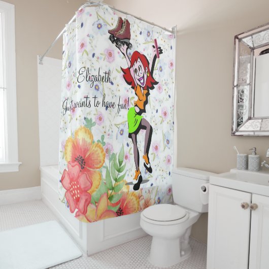 シャワーカーテンフローラスケートで滑る有おもしろい シャワーカーテン (インサイチュ)