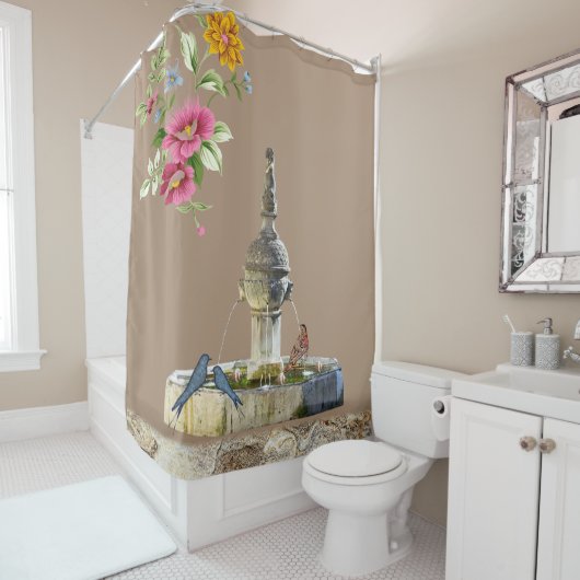 シャワーカーテンフローラバードストーンベージュ シャワーカーテン (インサイチュ)