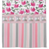 シャワーカーテンフローラピンクストライプ色 シャワーカーテン (正面)