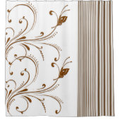 シャワーカーテンブラウンフローラストライプ シャワーカーテン (正面)