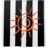 シャワーカーテンブラックとホワイトストライプオレンジ星 シャワーカーテン (正面)
