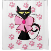 シャワーカーテンブラックキットンピンクポープリント シャワーカーテン (正面)