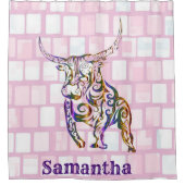 シャワーカーテンブルピンクレンガ シャワーカーテン (正面)