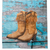 シャワーカーテンブルーウッドバーンドアブーツカントリーR シャワーカーテン (正面)