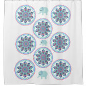 シャワーカーテンブルーエレファントマンダラ シャワーカーテン (正面)