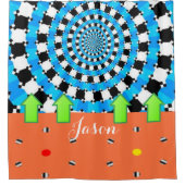 シャワーカーテンブルーブラックグリーン矢印抽象芸術 シャワーカーテン (正面)