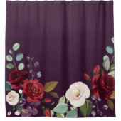 シャワーカーテンプラムパープルバラ金ゴールドジオメトリフル シャワーカーテン (正面)