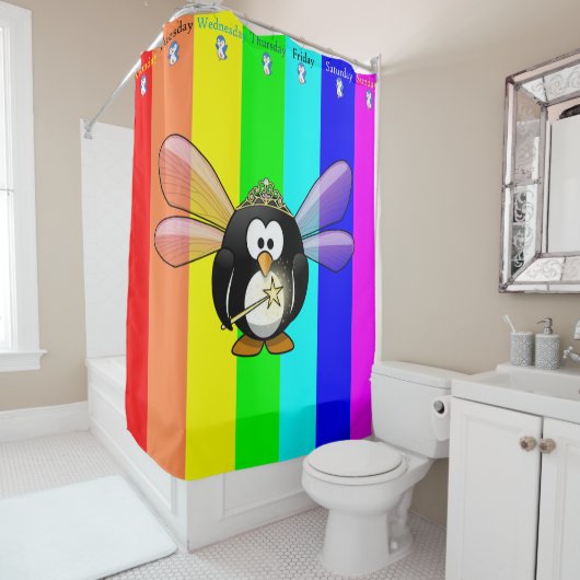 シャワーカーテンペンギンストライプ日の週 シャワーカーテン (インサイチュ)