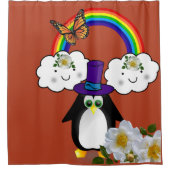 シャワーカーテンペンギンバタフライフローラ虹 シャワーカーテン (正面)