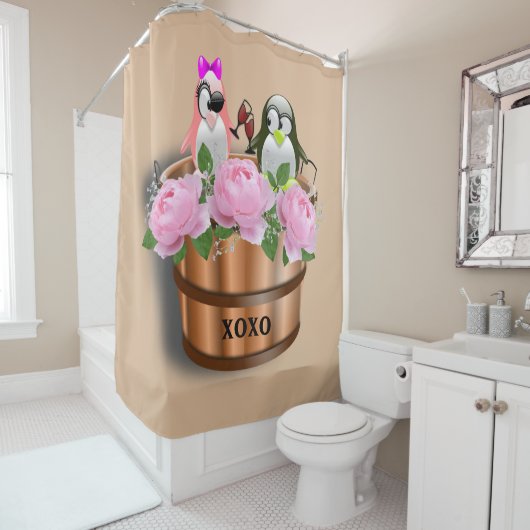 シャワーカーテンペンギン愛のワイングラス シャワーカーテン (インサイチュ)