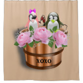 シャワーカーテンペンギン愛のワイングラス シャワーカーテン (正面)