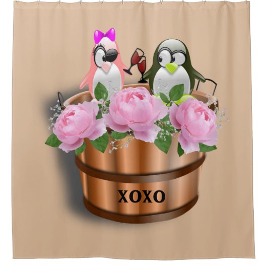 シャワーカーテンペンギン愛のワイングラス シャワーカーテン (正面)