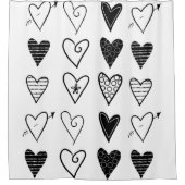 シャワーカーテンホワイトとブラックハート シャワーカーテン (正面)