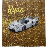 シャワーカーテンホワイトレーサー金ゴールド シャワーカーテン (正面)