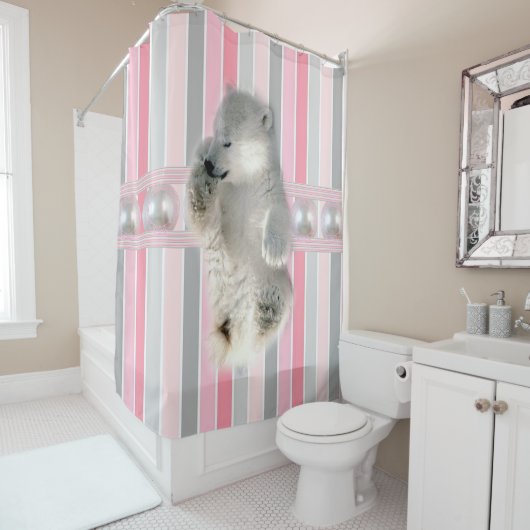 シャワーカーテンポーラベアピンクストライプ色 シャワーカーテン (インサイチュ)