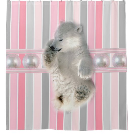 シャワーカーテンポーラベアピンクストライプ色 シャワーカーテン (正面)