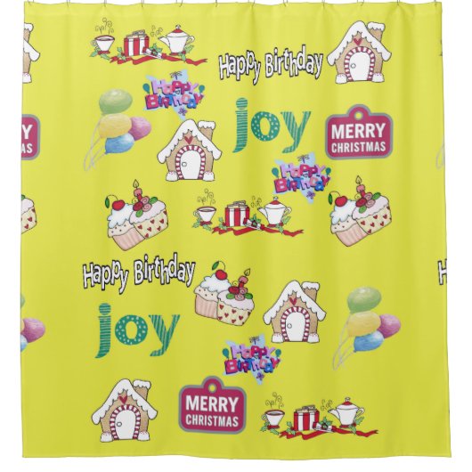 シャワーカーテンメリークリスマスハッピーバースデー シャワーカーテン (正面)