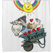 シャワーカーテンヤギ子猫ラブ赤いハート シャワーカーテン (正面)