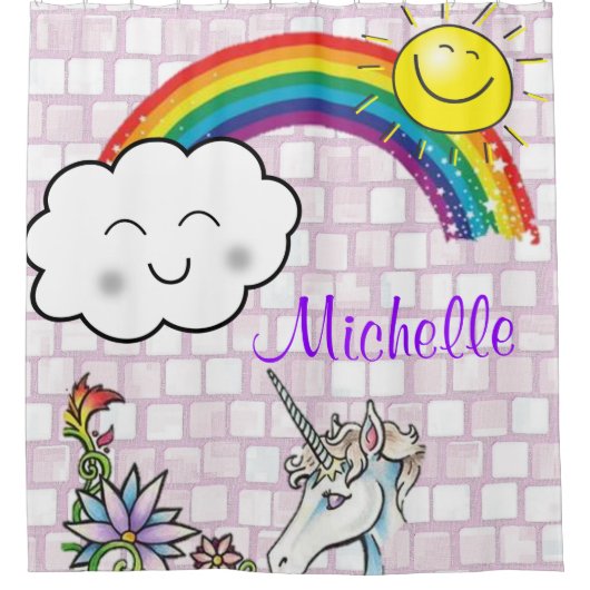 シャワーカーテンユニコーン虹 シャワーカーテン (正面)