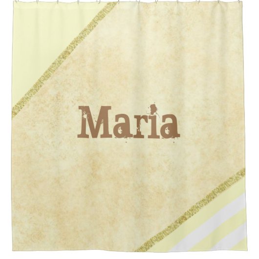 シャワーカーテンライトイエローベージュストライプ金ゴールド シャワーカーテン (正面)