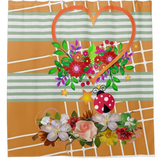 シャワーカーテンレディバグストライプフローラ シャワーカーテン (正面)