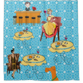 シャワーカーテンレトロ女犬のニニング シャワーカーテン (正面)