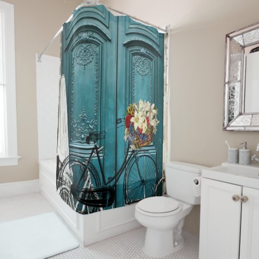 シャワーカーテンヴィンテージ自転車フローラ シャワーカーテン