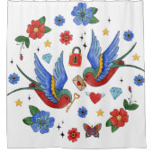 シャワーカーテン伝統的バードタトゥースパローバー シャワーカーテン (正面)