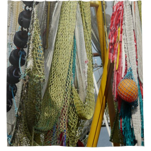 シャワーカーテン抽象芸術ビーチ魚釣りネット シャワーカーテン (正面)