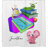 シャワーカーテン新学期ピンクピグワーム シャワーカーテン (正面)