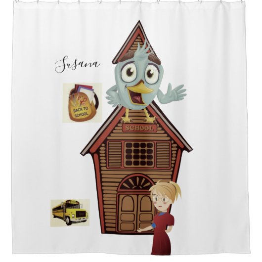 シャワーカーテン新学期先生バス シャワーカーテン (正面)