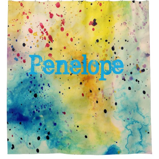 シャワーカーテン水彩黄色 シャワーカーテン (正面)