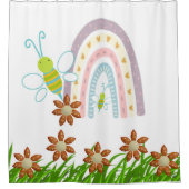 シャワーカーテン水彩（昆虫）マルハナバチ草 シャワーカーテン (正面)