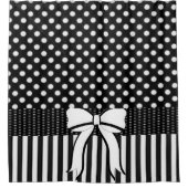 シャワーカーテン水玉模様白黒ストライプボウ シャワーカーテン (正面)