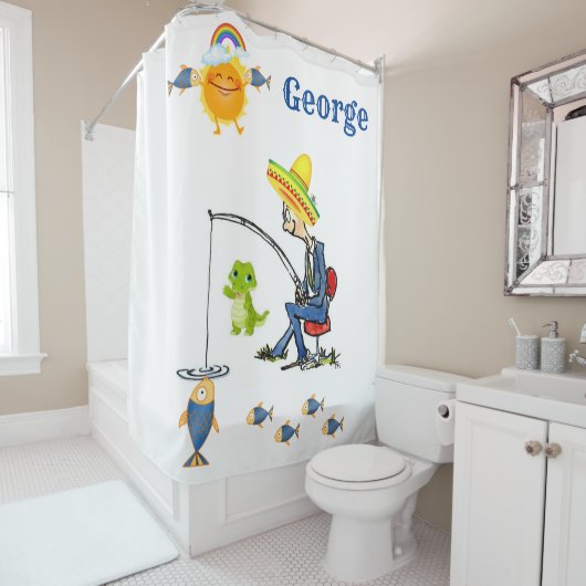 シャワーカーテン漁師魚釣り魚アリゲーター シャワーカーテン (インサイチュ)