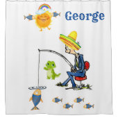 シャワーカーテン漁師魚釣り魚アリゲーター シャワーカーテン (正面)