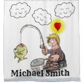 シャワーカーテン漁師魚釣り魚雲 シャワーカーテン (正面)