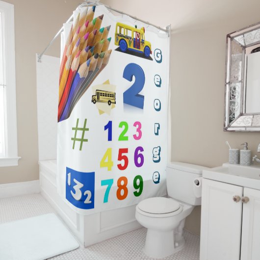 シャワーカーテン番号カラフル鉛筆トラック シャワーカーテン (インサイチュ)