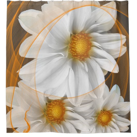 シャワーカーテン花白色ブラックオレンジ シャワーカーテン (正面)