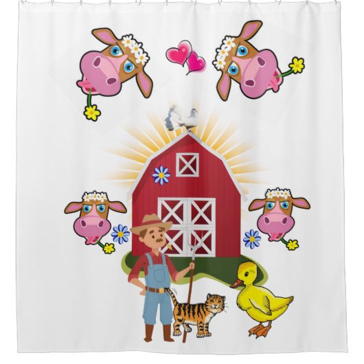 シャワーカーテン農家ファームハウスイエローダックフュツ シャワーカーテン (正面)
