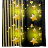 シャワーカーテン金ゴールドとブラックスターズストライプ シャワーカーテン (正面)